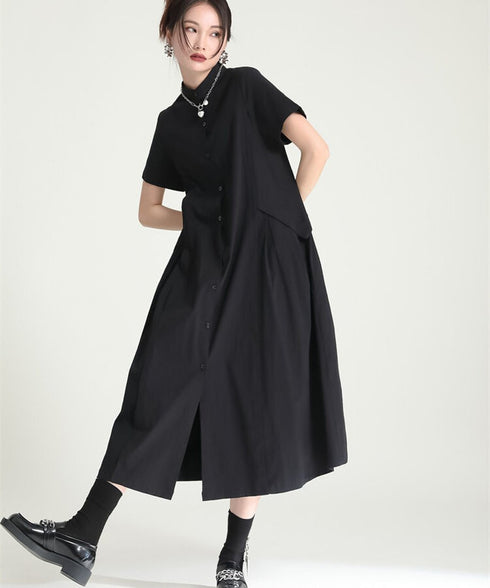 Asymmetric Button Minimal Dress